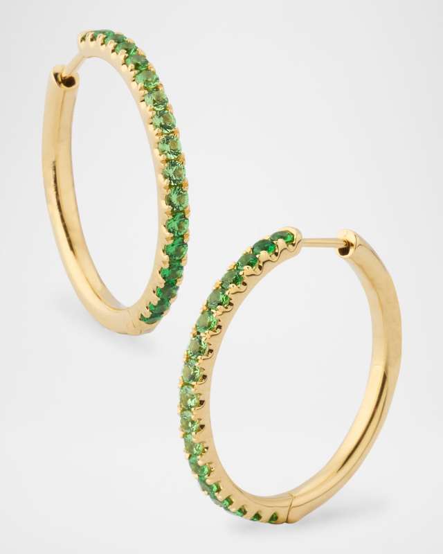 18K Yellow Gold Tsavorite Garnet Hoop Earrings